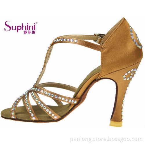 Suphini Deep Tan Satin Spain Fashion Latin Dance Shoes